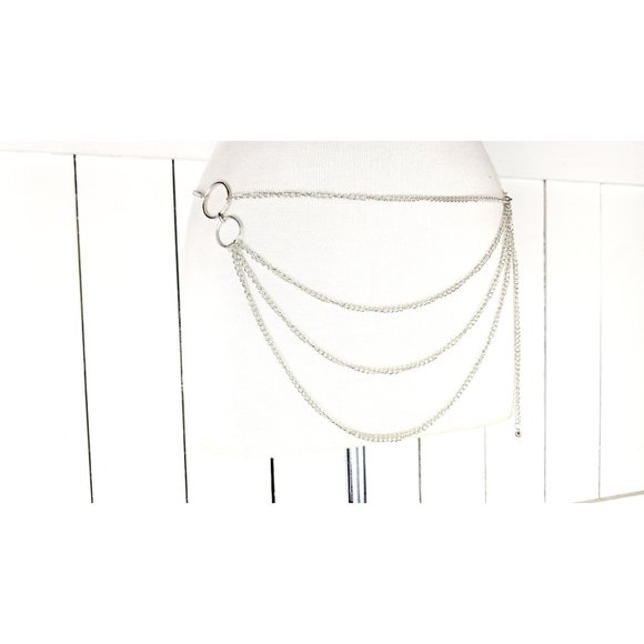 Silver metal layered hanging chain link dainty lightweight  belly chain belt - Picture 2 of 3